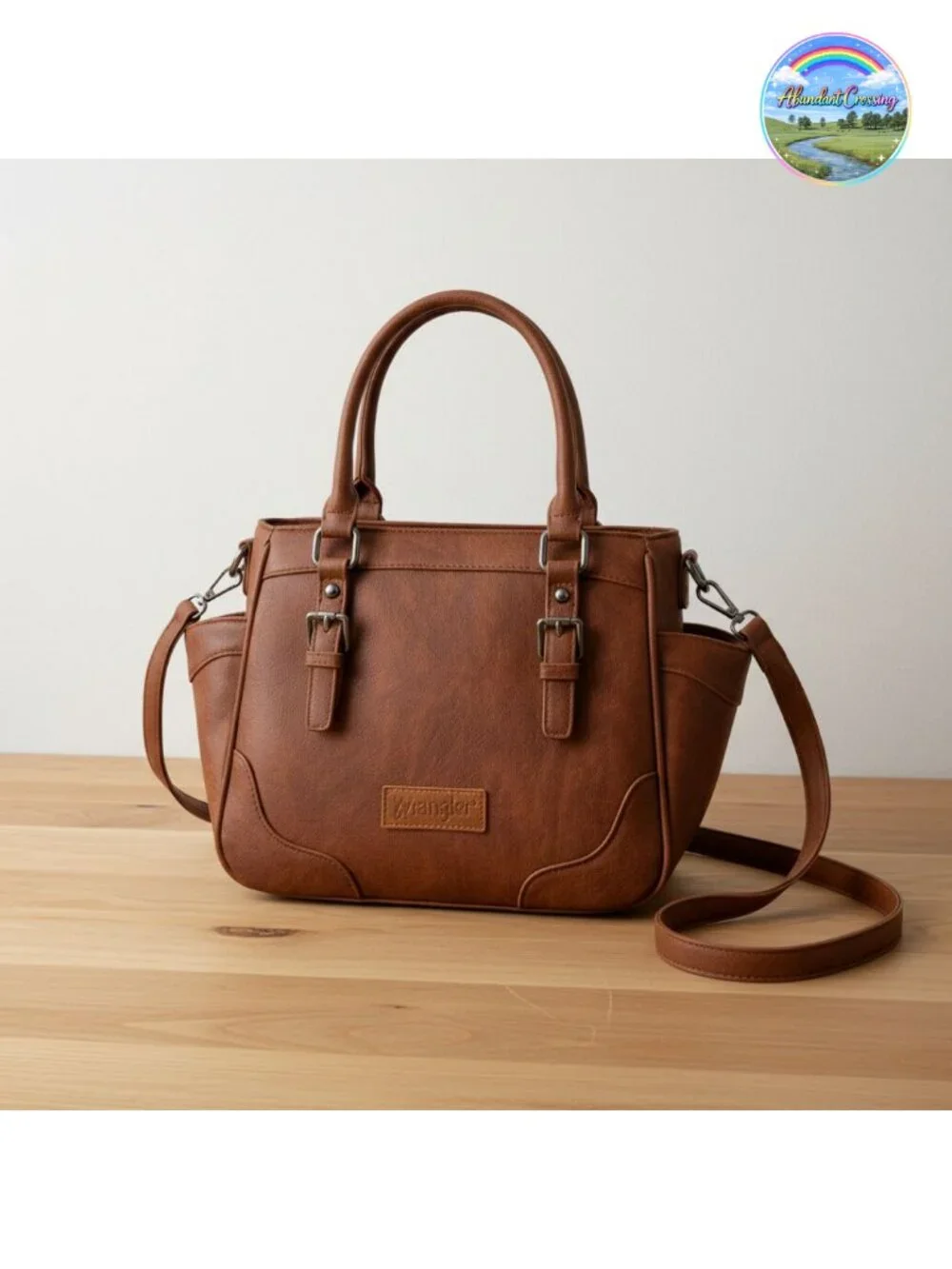 Vegan Leather Crossbody Tote Bag Top Handle Dual Side Pockets